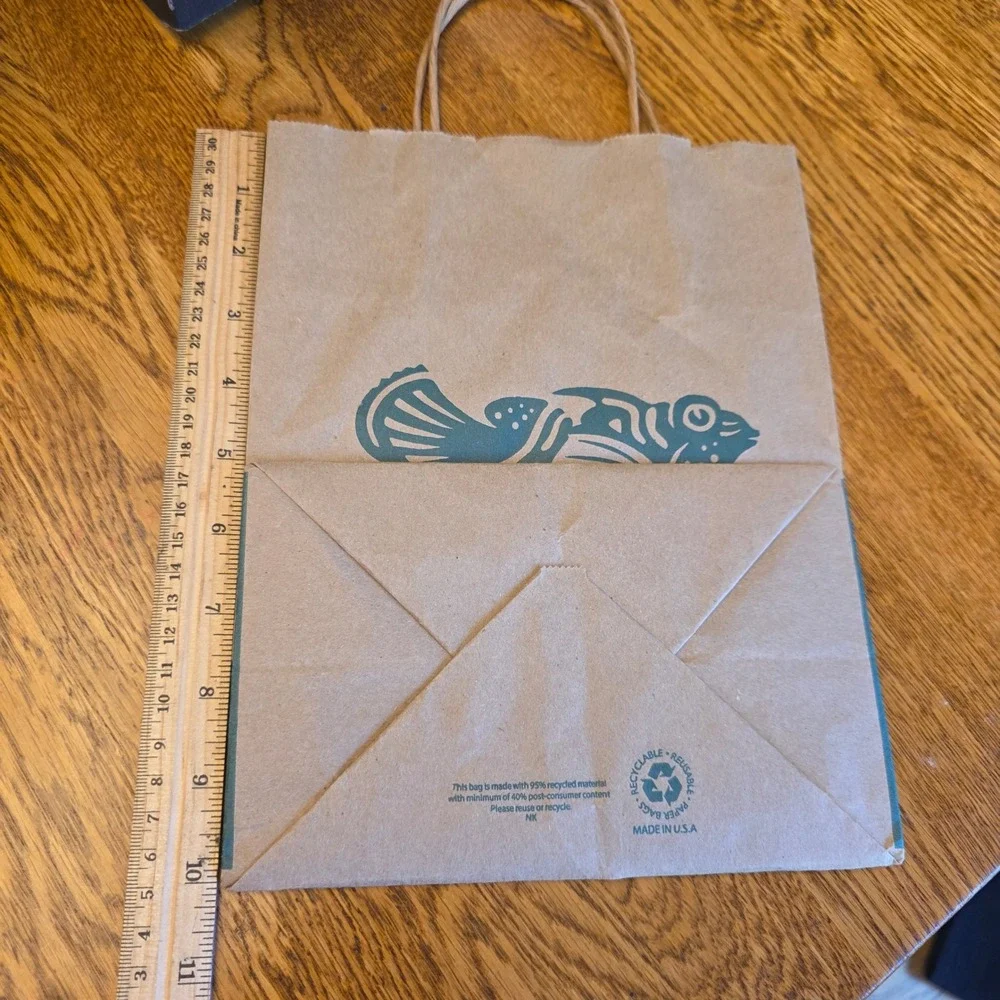 Dallas Aquarium  Recycled‎ Brown Paper Shopping Gift Bag Fish Logo Small 8x10x5